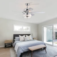 52" Ceiling Fan with 3-Light Fixture and Remote, Quiet Motor, Reversible Blades for Year-Round Comfort, Chrome(m-10)