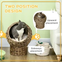 PawHut Handwoven Elevated Cat Bed with Soft Cushion & Egg Chair Shape, Basket Bed Kitty House with Stand, Raised Wicker House for Indoor Cats, 20" H, Gray(m-4)