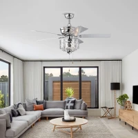52-Inch Indoor Ceiling Fan with Reversible AC Motor, Pull Chain, Dual Finish Blades, and Dual Mount Compatibility, Chrome(m-9)