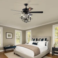 52" Crystal Chandelier Ceiling Fan with Lights and Remote, Modern Dual Finish Reversible Blades, Quiet Reversible Motor, Dual Mount Compatible, Matte Black(m-9)