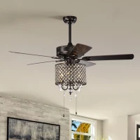 52'' Classical Crystal Ceiling Fan Lamp with 3-Speed, 5 Reversible Blades, Dual Mount Compatible, Quiet Reversible Motor, Flush Mount Ceiling Fan, Rustic Brown(m-1)