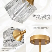 Modern Luxurious Crystal Ceiling Light with 6 Lights G9 Bulb, Flush Mount Pendant Lamp for Dining Room, Living Room, Bedroom, Hall, Balcony, 16.54"x14.96"x8.7", Gold(m-7)