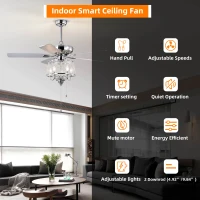 52" Crystal Ceiling Fan with 5 Reversible Wood Blades, Modern Electrical Fan, Noiseless Reversible AC Motor, Remote Control, 4 Bulbs Not Included, Chrome(m-6)