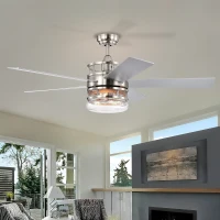 52-Inch Ceiling Fan with 5 Reversible Plywood Blades, Dual Lamp Shade, Remote Control, and Quiet Motor, Nickel(m-1)