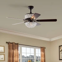 52" Dual Crystal Shade Ceiling Fan with 5 Wood Blades, 6-light, Remote Control, Reversible Airflow, Multi-Speed, Adjustable Height, Matt Black(m-1)