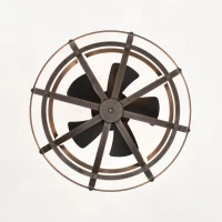Modern Enclosed Ceiling Fan with Remote Control, Bladeless Design, 3 Speeds, Reversible Direction, and Timer, Includes 2 Down Rods and Lamp Shade, Matte Black(m-11)