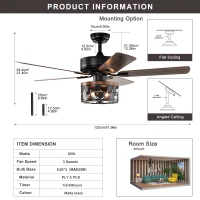 52" Ceiling Fan with Remote Control, 5 Plywood Blades, 3-Speed Reversible Motor, and Quick Install Mounting Bracket, Matte Black(m-3)