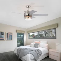 52-Inch Ceiling Fan with 5 Reversible Plywood Blades, Dual Lamp Shade, Remote Control, and Quiet Motor, Nickel(m-9)