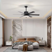 52 Inch Indoor Modern LED Ceiling Fan with Light, Remote Control, Reversible 6 Blades, Quiet Motor, Matte Black(m-9)