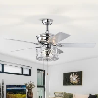52'' Ceiling Fan with 5 Reversible Blades, Quiet 3-Speed Motor, Dual Mount Compatible, Pull Chain Control, Chrome(m-1)