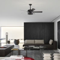 52" Farmhouse Ceiling Fan with Remote, Dual Finish Blades, Industrial Fandelier, 3-Speeds, Reversible Direction, for Living Room, Bedroom, Patio, Matte Black(m-8)