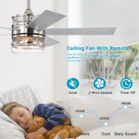 52-Inch Ceiling Fan with 5 Reversible Plywood Blades, Dual Lamp Shade, Remote Control, and Quiet Motor, Nickel(m-6)
