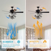 52" Crystal Chandelier Ceiling Fan with Lights and Remote, Modern Dual Finish Reversible Blades, Quiet Reversible Motor, Dual Mount Compatible, Matte Black(m-5)