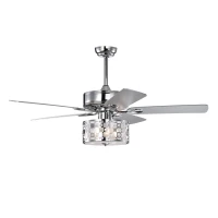 52" Elegant Ceiling Fan Light with Remote, Crystal Chandelier Fan with 5 Reversible Wood Blades, Silent Motor, and Adjustable Wind Speed for Dining Room, Bedroom, Living Room, Chrome(m-2)