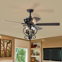 52" Farmhouse Ceiling Fan with 4 Lights and 5 Wood Blades, AC Motor, Remote Control, Reversible Airflow, 3-Speed, Adjustable Height, Traditional Design, Matte Black(m-1)