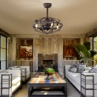 Modern Enclosed Ceiling Fan with Remote Control, Bladeless Design, 3 Speeds, Reversible Direction, and Timer, Includes 2 Down Rods and Lamp Shade, Matte Black(m-10)