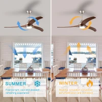 52" Ceiling Fan with Light and Remote Control, Noiseless Reversible Motor, 6 Speeds, 3 Color Settings, for Indoor/Outdoor Use, Nickel(m-4)