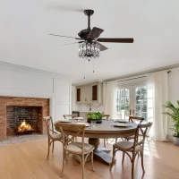 52'' Classical Crystal Ceiling Fan Lamp with 3-Speed, Chandelier Ceiling Fan with 5 Reversible Blades, Dual Mount Compatible, Quiet Reversible Motor, Rustic Brown(m-9)