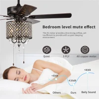 52'' Classical Crystal Ceiling Fan Lamp with 3-Speed, 5 Reversible Blades, Dual Mount Compatible, Quiet Reversible Motor, Flush Mount Ceiling Fan, Rustic Brown(m-6)