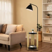 Luxury Floor Lamp with Shelves and Metal Lampshade, Industrial Standing Lamp for Living Room, Bedroom, Office, Convenient Pedal Switch, Gold+Matte Black(m-10)