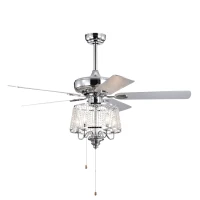 52" Crystal Ceiling Fan with 5 Reversible Wood Blades, Modern Electrical Fan, Noiseless Reversible AC Motor, Remote Control, 4 Bulbs Not Included, Chrome(m-2)