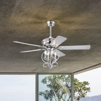 52" Ceiling Fan with 4 Lights and 5 Wood Blades, AC Motor, Remote Control, Reversible Airflow, 3-Speed, Adjustable Height, Traditional Design, Silver(m-1)