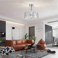 18" Industrial Style Ceiling Fan with Light, 5 Blades, Remote Control, Reversible Motor, Adjustable Speeds, Easy Installation, Chrome(m-9)