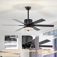 52 Inch Indoor Modern LED Ceiling Fan with Light, Remote Control, Reversible 6 Blades, Quiet Motor, Matte Black(m-8)