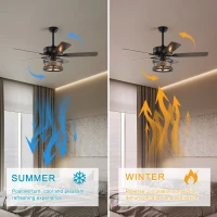 52 Inch Farmhouse Ceiling Fan with 3 Lights, 5 Wood Blades, AC Motor, Remote Control, Reversible Airflow, Multi-Speed, Adjustable Height, Matt Black(m-5)