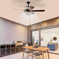 52" Dual Crystal Shade Ceiling Fan with 5 Wood Blades, 6-light, Remote Control, Reversible Airflow, Multi-Speed, Adjustable Height, Matt Black(m-5)
