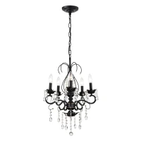 18.1" Classic Vintage Crystal Candle Chandelier, 5-Light Pendant Ceiling Fixture, Adjustable Chain, E12 Bulb Compatible, Chandelier Beads, for Living Room, Matte Black(m-2)