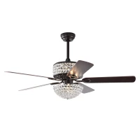 52" Dual Crystal Shade Ceiling Fan with 5 Wood Blades, 6-light, Remote Control, Reversible Airflow, Multi-Speed, Adjustable Height, Matt Black(m-2)