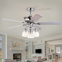 52-Inch Farmhouse Ceiling Fan with Light Kit and Remote, 5-Blade Reversible Motor, Dual Finish Blades, and Adjustable Mount, Chrome(m-1)
