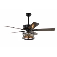 52 Inch Farmhouse Ceiling Fan with 3 Lights, 5 Wood Blades, AC Motor, Remote Control, Reversible Airflow, Multi-Speed, Adjustable Height, Matt Black(m-2)