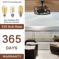 20.6" Caged Ceiling Fan with Lights, Remote Control, Bladeless Retractable 3-Speed, 1/2/4 Timer, Outdoor Ceiling Fan with Light Flush Mount, for Bedroom, Matte Black(m-7)