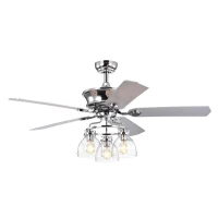 52-Inch Farmhouse Ceiling Fan with Light Kit and Remote, 5-Blade Reversible Motor, Dual Finish Blades, and Adjustable Mount, Chrome(m-2)