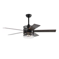 52-Inch 5-Blade Lighted Ceiling Fan with Remote Control, Glass Shade, Dual Color Blades, Forward and Reverse Function, Quiet Motor, Matte Black(m-2)