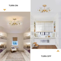 Modern Luxurious Crystal Ceiling Light with 6 Lights G9 Bulb, Flush Mount Pendant Lamp for Dining Room, Living Room, Bedroom, Hall, Balcony, 16.54"x14.96"x8.7", Gold(m-5)