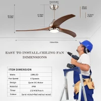 52" Ceiling Fan with Light and Remote Control, Noiseless Reversible Motor, 6 Speeds, 3 Color Settings, for Indoor/Outdoor Use, Nickel(m-3)