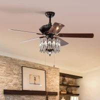 52'' Classical Crystal Ceiling Fan Lamp with 3-Speed, Chandelier Ceiling Fan with 5 Reversible Blades, Dual Mount Compatible, Quiet Reversible Motor, Rustic Brown(m-1)