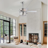 52'' Ceiling Fan with 5 Reversible Blades, Quiet 3-Speed Motor, Dual Mount Compatible, Pull Chain Control, Chrome(m-9)