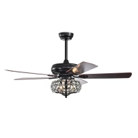 52'' Crystal Shade Ceiling Fan Lamp with Remote Control, 3 Speed, 5 Reversible Blades, Dual Mount Compatible, for Living Room, Dining Room, Bedroom, Matte Black(m-2)