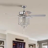 52'' Classical Crystal Ceiling Fan Lamp with 3-Speed Hand Pull Chain, 5 Reversible Blades, Dual Mount Compatible, Quiet Reversible Motor, Chrome(m-1)
