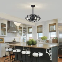 Industrial Bladeless Ceiling Fan with Lights, 18" Caged Design, Reversible Motor, Remote Control, Downrod Mount, E12 Standard Base, Matte Black(m-10)