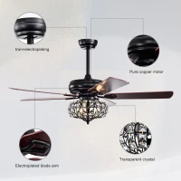 52'' Crystal Shade Ceiling Fan Lamp with Remote Control, 3 Speed, 5 Reversible Blades, Dual Mount Compatible, for Living Room, Dining Room, Bedroom, Matte Black(m-8)