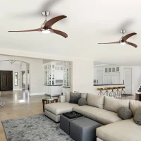 52" Ceiling Fan with Light and Remote Control, Noiseless Reversible Motor, 6 Speeds, 3 Color Settings, for Indoor/Outdoor Use, Nickel(m-10)