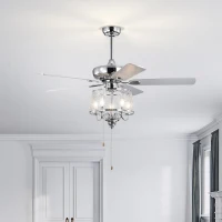 52" Crystal Ceiling Fan with 5 Reversible Wood Blades, Modern Electrical Fan, Noiseless Reversible AC Motor, Remote Control, 4 Bulbs Not Included, Chrome(m-1)
