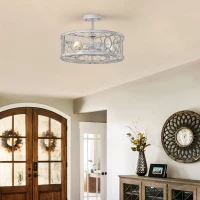 Flush Mount Ceiling Light Fixture with E26 Base, 3-Light Farmhouse Chandelier, 18.11" Modern Pendant for Kitchen, Matte White(m-9)