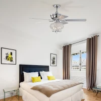 52" Crystal Ceiling Fan with Lights and Remote Control, Reversible Blades, 3 Wind Speeds, for Bedroom, Living, Dining Room, Chrome(m-9)