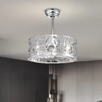 18" Industrial Style Ceiling Fan with Light, 5 Blades, Remote Control, Reversible Motor, Adjustable Speeds, Easy Installation, Chrome(m-1)